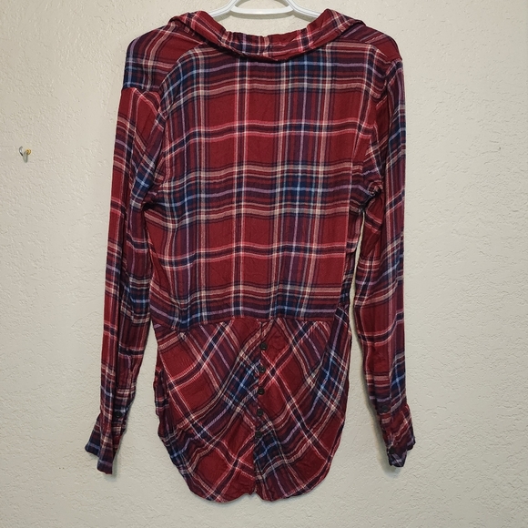 LUCKY BRAND Small Long Plaid Button Down Lightweight Flannel Shirt - Picture 4 of 6